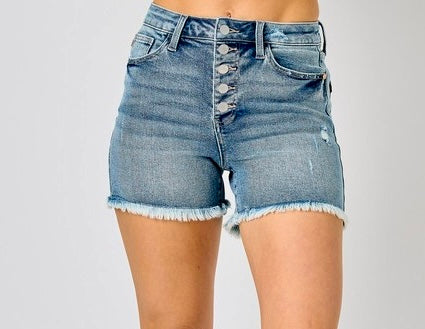 Denim Destroy Cut Hem Shorts