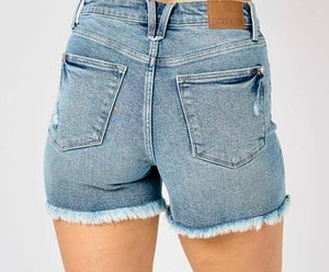 Denim Destroy Cut Hem Shorts