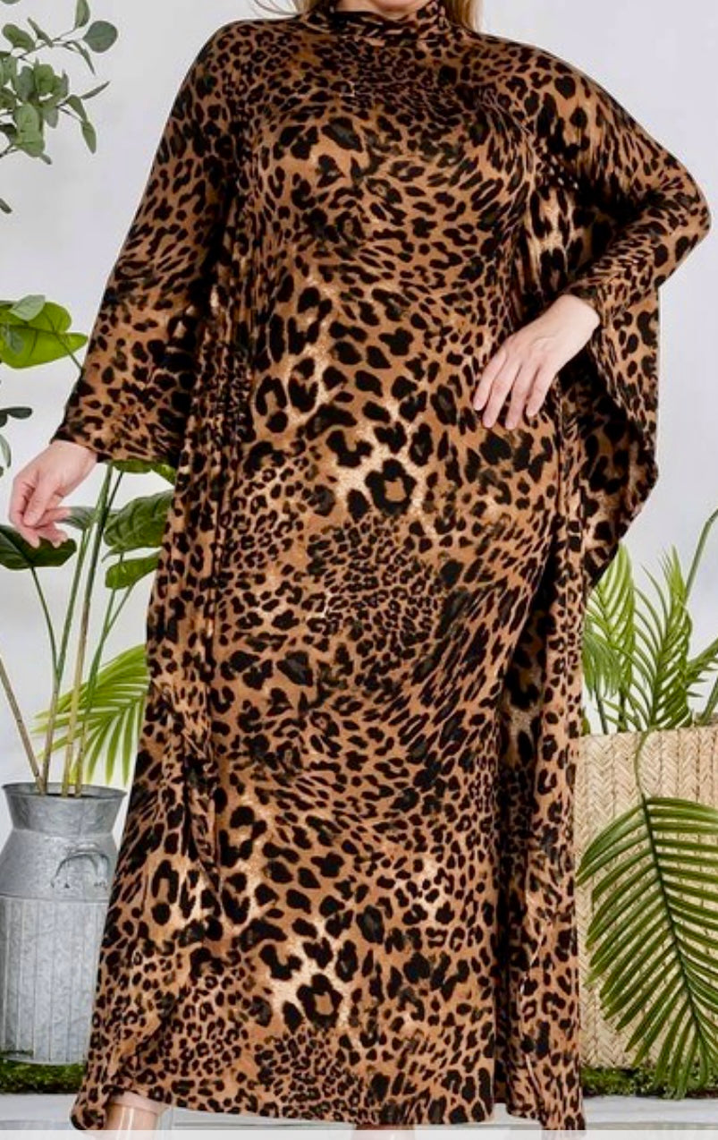 Batwing Leopard Maxi Dress