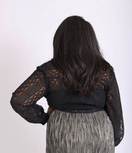 Load image into Gallery viewer, Black Lace Contrast Long Sleeve Blouse