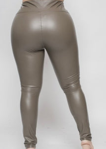 Olive Faux Leather Leggings
