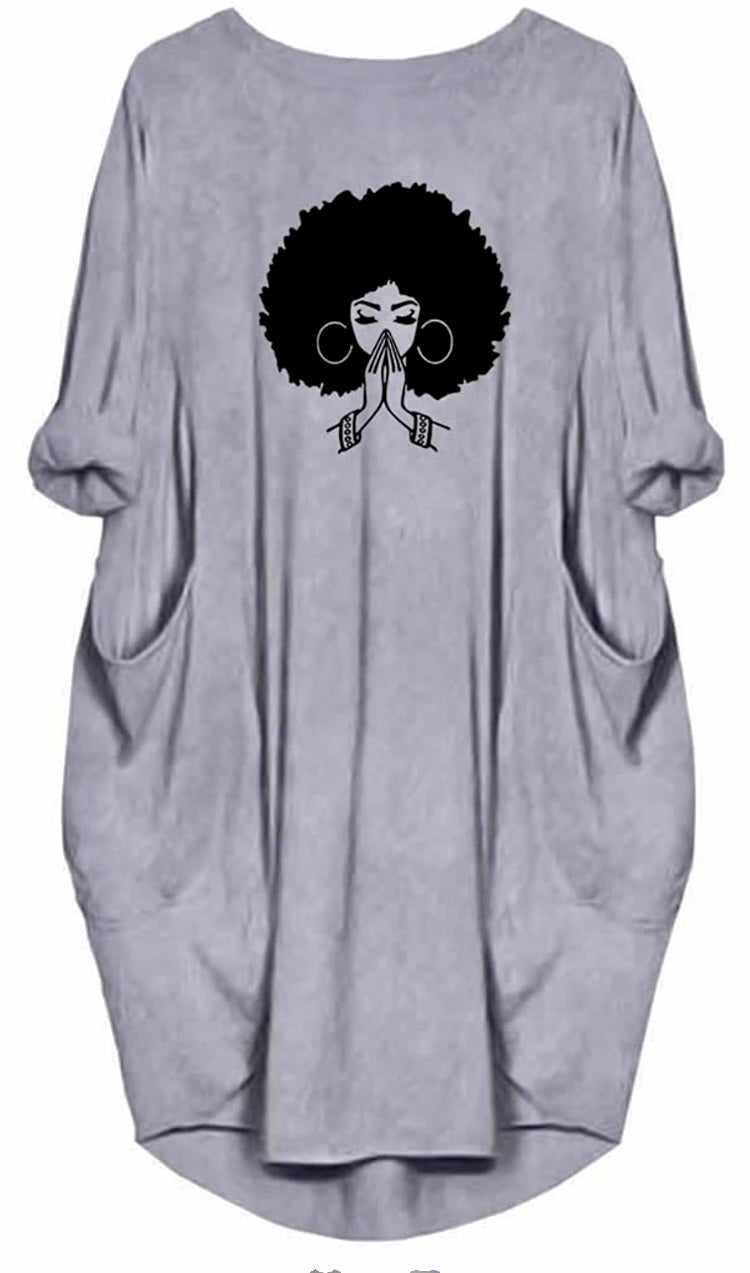 Praying Woman With Afro Casual Tunic Dress