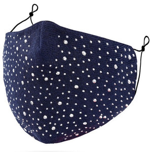 Rhinestone Navy Face Mask with Filter Pocket