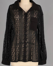 Load image into Gallery viewer, Black Lace Contrast Long Sleeve Blouse