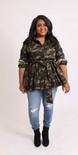 Load image into Gallery viewer, Camouflage Waist Length Peplum Jacket With Tie