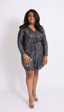 Load image into Gallery viewer, Black/Silver Ruched Waist Striped Sequin Romper