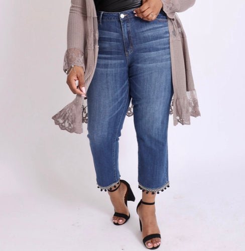 Medium Dark Denim Tassel Jeans